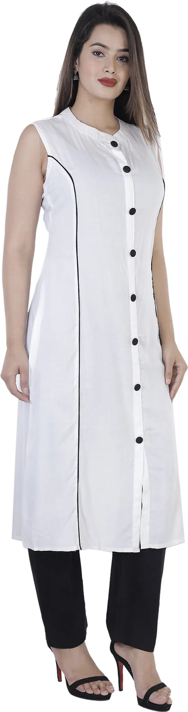 White_&_Black_Viscose_Rayon_Solid_Kurta_&_Palazzo_For_Women