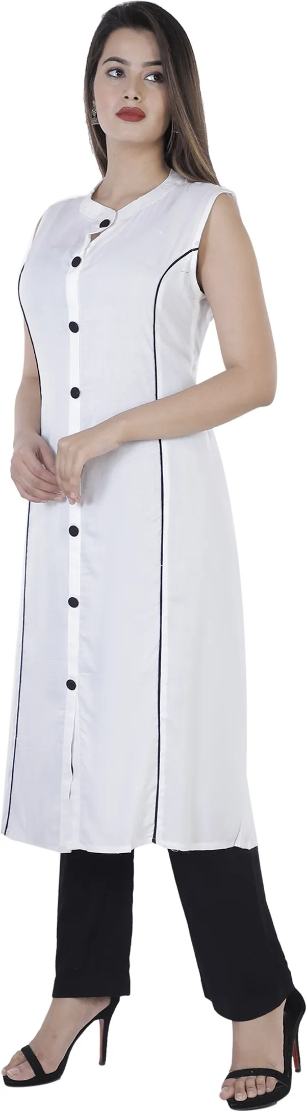 White_&_Black_Viscose_Rayon_Solid_Kurta_&_Palazzo_For_Women