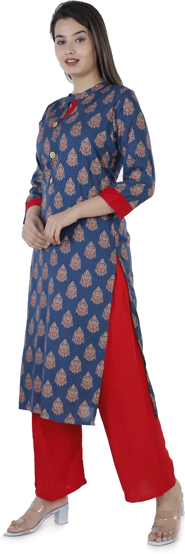 Blue_&_Red_Viscose_Rayon_Printed_Solid_Kurta_&_Palazzo_For_Women
