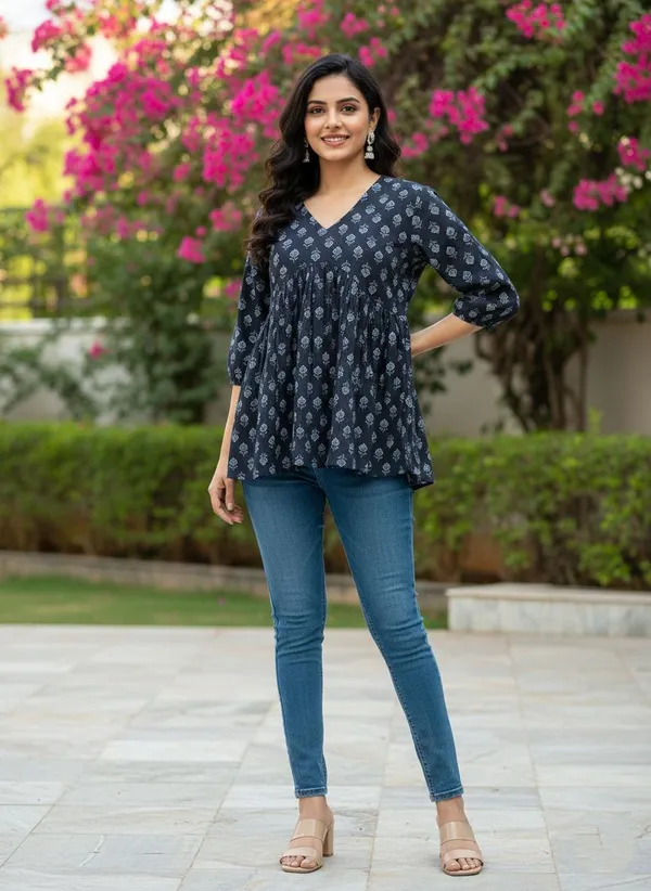 Women_Trendy_Flower_Printed_Cotton_Black_Top_(Wear_With_Jeans)