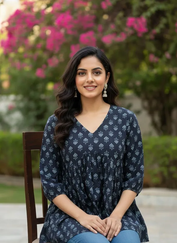Women_Trendy_Flower_Printed_Cotton_Black_Top_(Wear_With_Jeans)