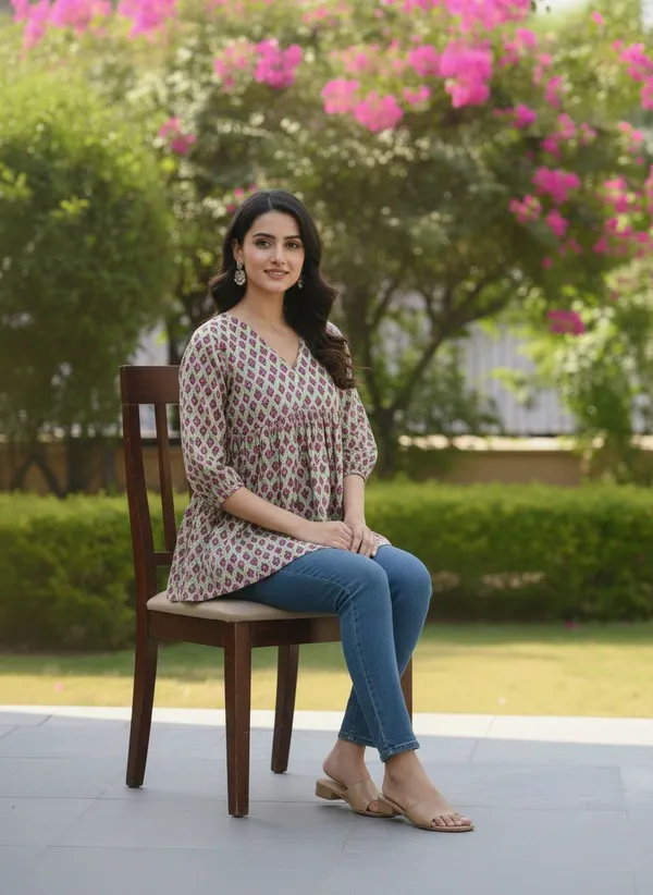Women_Trendy_Flower_Printed_Cotton_Green_Top_(Wear_With_Jeans)