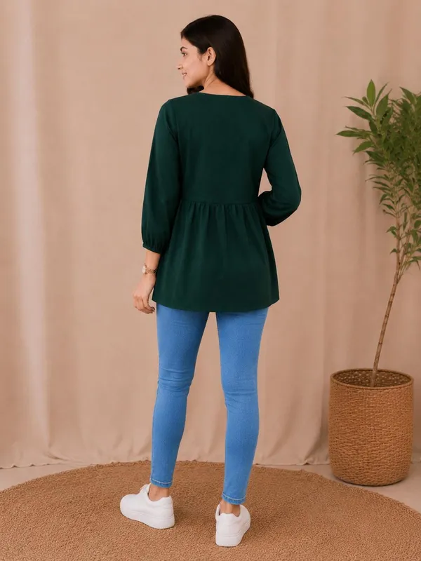 Women_Trendy_Flower_Emriodered_Cotton_Green_Top_(Wear_With_Jeans)
