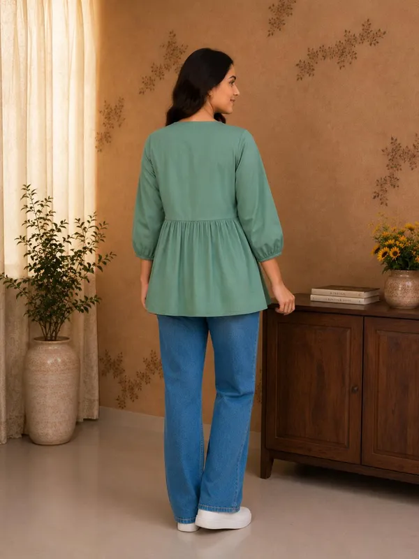 Women_Trendy_Flower_Emriodered_Cotton_Pista_Top_(Wear_With_Jeans)
