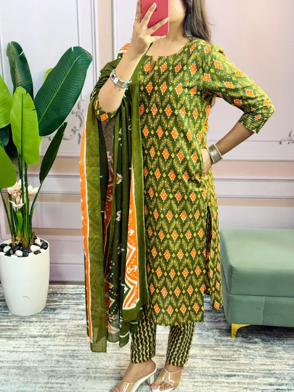 Women_Trendy_Rich_Cotton_Floral_Printed_Green_Kurta_And_Pant_With_Dupatta
