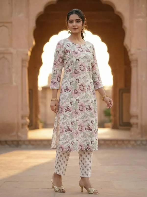 Women_Trendy_Flower_Printed_Cotton_Multicolor_Kurta_With_Pant