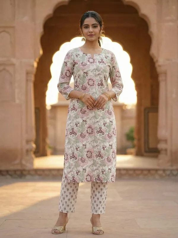Women_Trendy_Flower_Printed_Cotton_Multicolor_Kurta_With_Pant