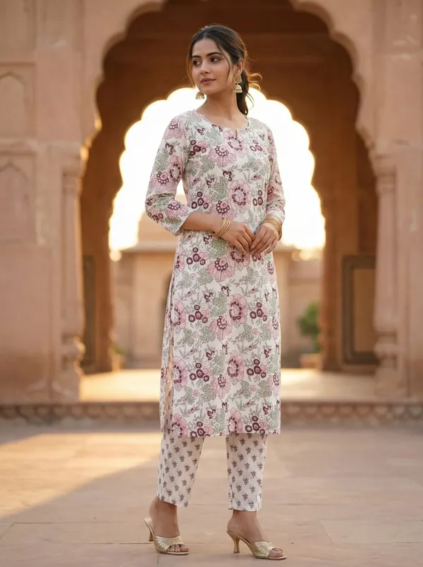 Women_Trendy_Flower_Printed_Cotton_Multicolor_Kurta_With_Pant