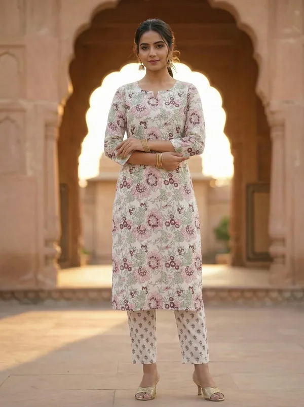 Women_Trendy_Flower_Printed_Cotton_Multicolor_Kurta_With_Pant