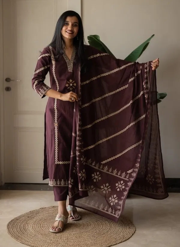 Women_Trendy_Wear_Maroon_Cotton_Embriodered_Straight_Kurta_With_Pant_and_Dupatta