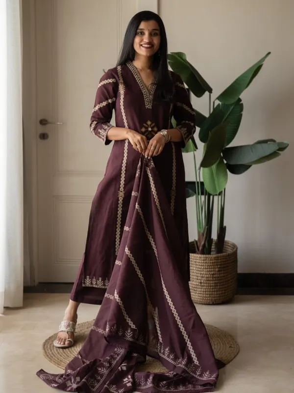 Women_Trendy_Wear_Maroon_Cotton_Embriodered_Straight_Kurta_With_Pant_and_Dupatta