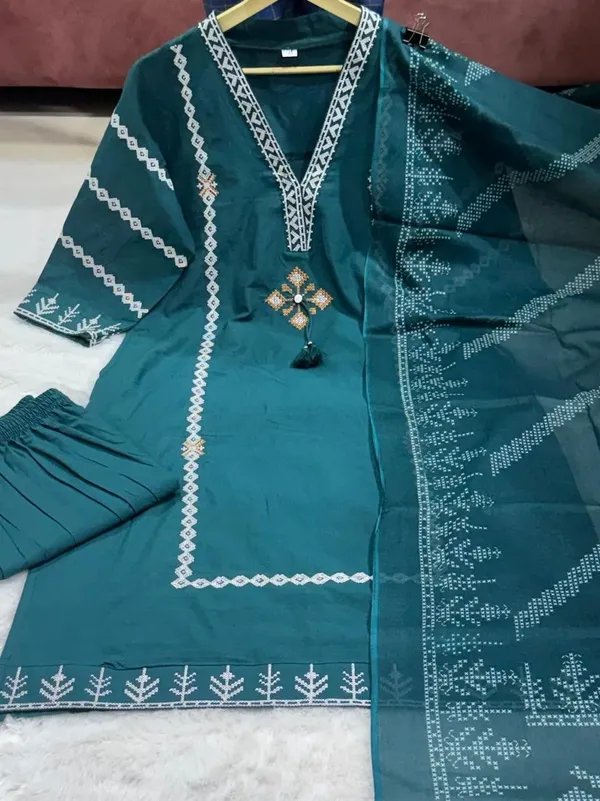Women_Trendy_Wear_Rama_Cotton_Embriodered_Straight_Kurta_With_Pant_and_Dupatta