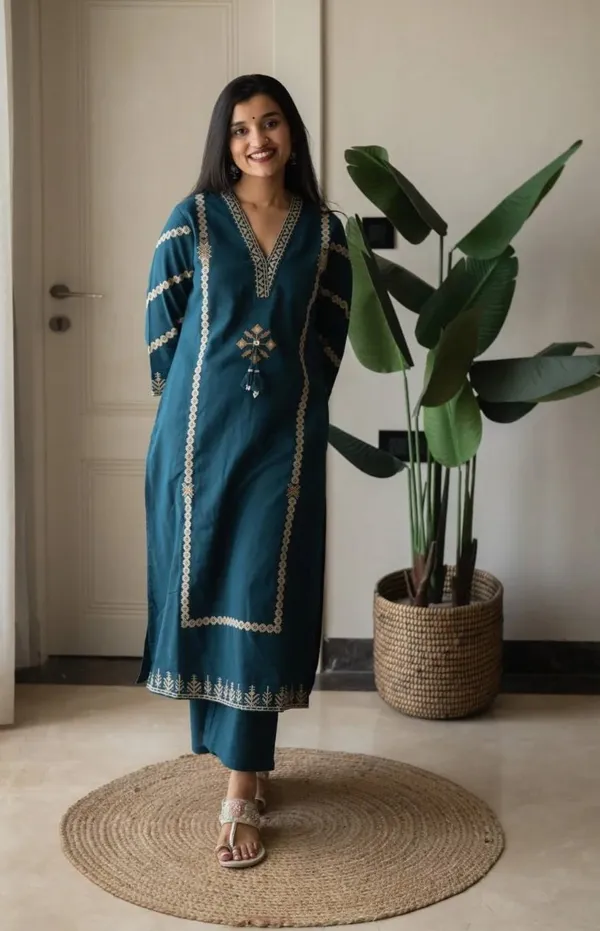 Women_Trendy_Wear_Rama_Cotton_Embriodered_Straight_Kurta_With_Pant_and_Dupatta
