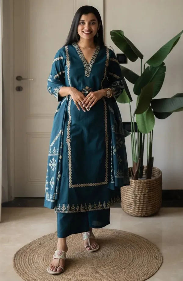 Women_Trendy_Wear_Rama_Cotton_Embriodered_Straight_Kurta_With_Pant_and_Dupatta