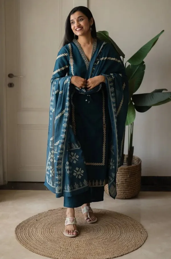 Women_Trendy_Wear_Rama_Cotton_Embriodered_Straight_Kurta_With_Pant_and_Dupatta