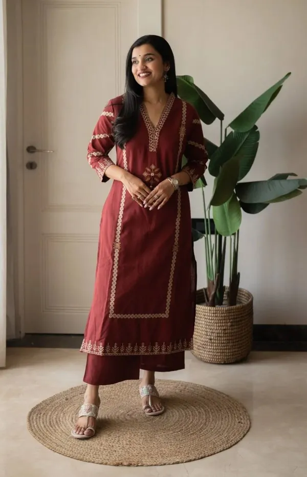 Women_Trendy_Wear_Red_Cotton_Embriodered_Straight_Kurta_With_Pant_and_Dupatta
