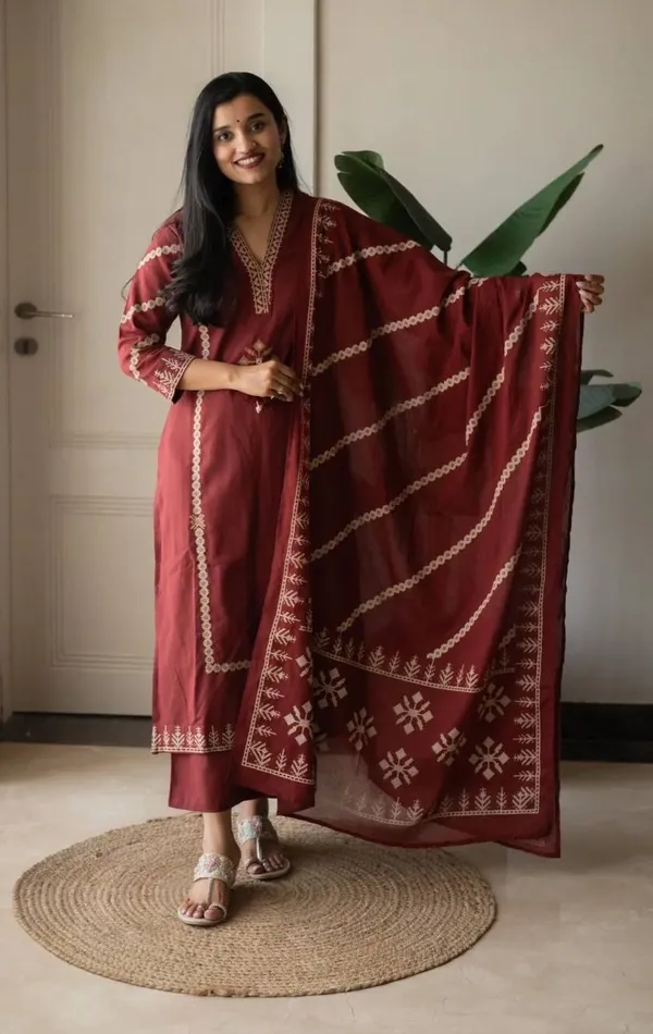 Women_Trendy_Wear_Red_Cotton_Embriodered_Straight_Kurta_With_Pant_and_Dupatta