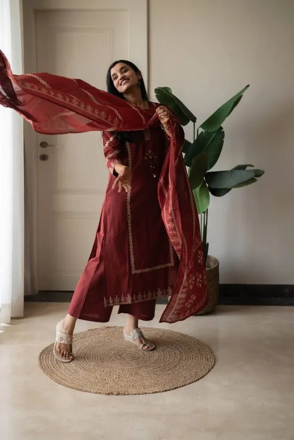 Women_Trendy_Wear_Red_Cotton_Embriodered_Straight_Kurta_With_Pant_and_Dupatta