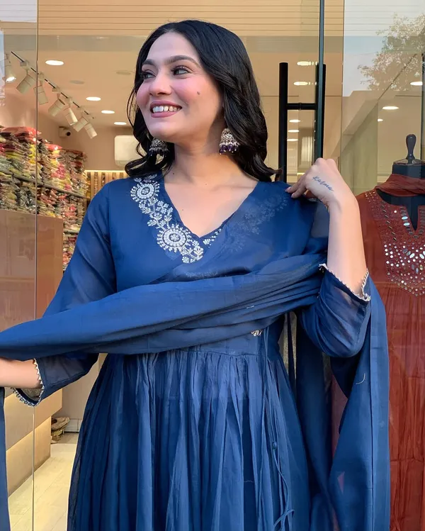 Beautiful_Heavy_Embroidery_on_kurtas_and_sleeves_and__Sequence_Work_on_Front_Yoke_Cotton_Blue_Kurta__With_Pant_and_Dupatta