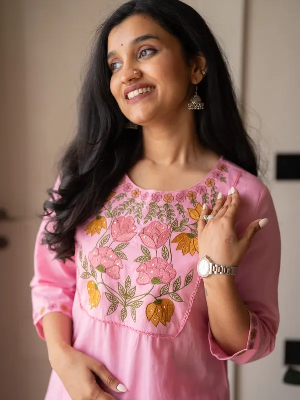 Premium_Floral_Embroiderered_Soft_and_Breathable_Cotton_Fabric_Pink_Straight_Kurta_With_Pant_And_Dupatta