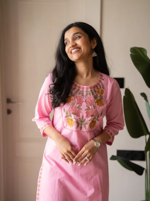 Premium_Floral_Embroiderered_Soft_and_Breathable_Cotton_Fabric_Pink_Straight_Kurta_With_Pant_And_Dupatta