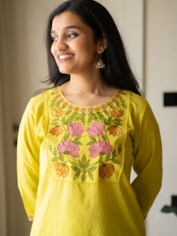 Premium_Floral_Embroiderered_Soft_and_Breathable_Cotton_Fabric_Yellow_Straight_Kurta_With_Pant_And_Dupatta