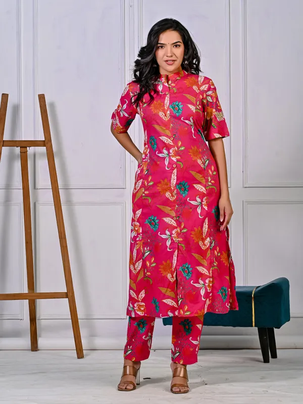 Women_Designer_Aline_Pattern_Printed_Cotton_Pink_Kurta_With_Pant_(Co-Ord_Set)