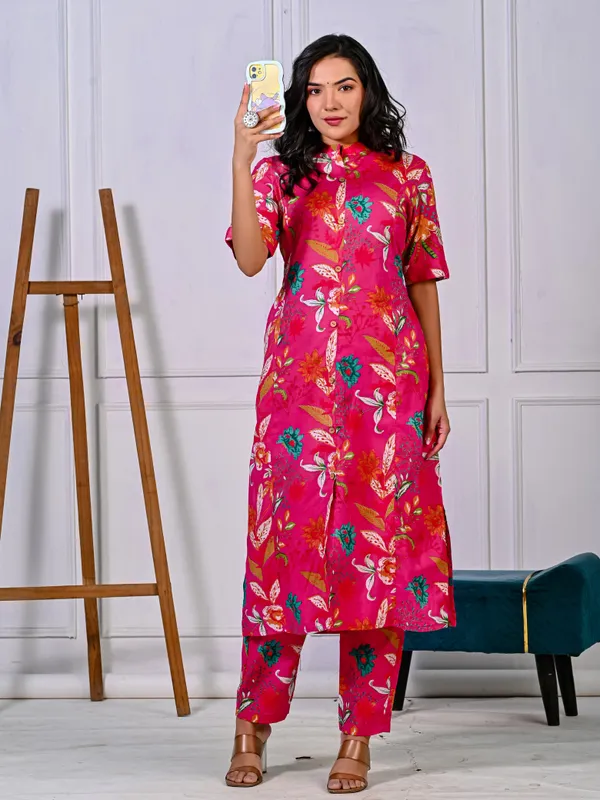 Women_Designer_Aline_Pattern_Printed_Cotton_Pink_Kurta_With_Pant_(Co-Ord_Set)