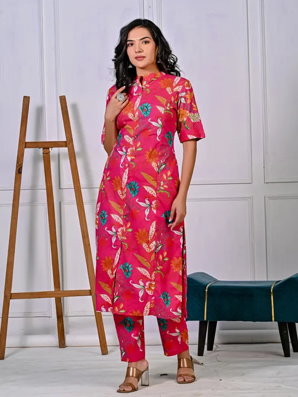 Women_Designer_Aline_Pattern_Printed_Cotton_Pink_Kurta_With_Pant_(Co-Ord_Set)