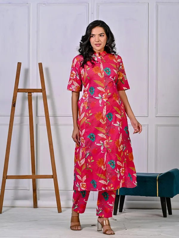 Women_Designer_Aline_Pattern_Printed_Cotton_Pink_Kurta_With_Pant_(Co-Ord_Set)
