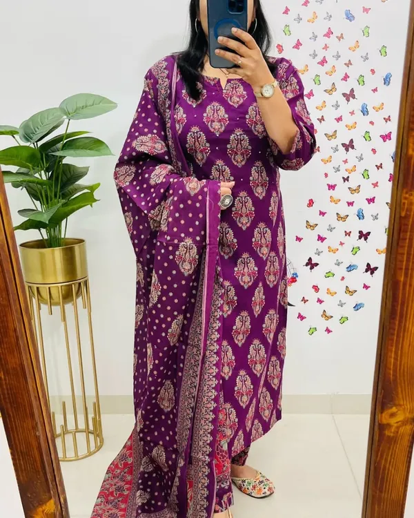 Women_Jaipuri_Straight_Embroidered_And_Floral_Printed_Worked_Cotton_Purple_Kurta_With_Pant_And_Dupatta