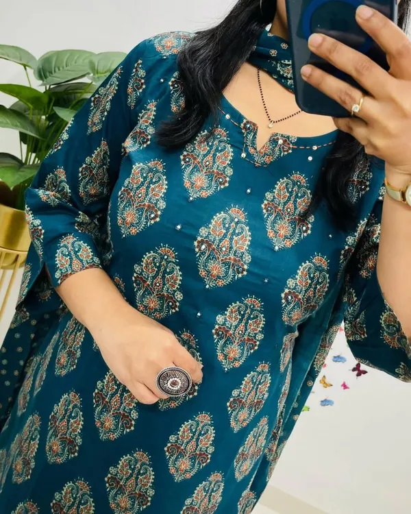 Women_Jaipuri_Straight_Embroidered_And_Floral_Printed_Worked_Cotton_Rama_Blue_Kurta_With_Pant_And_Dupatta