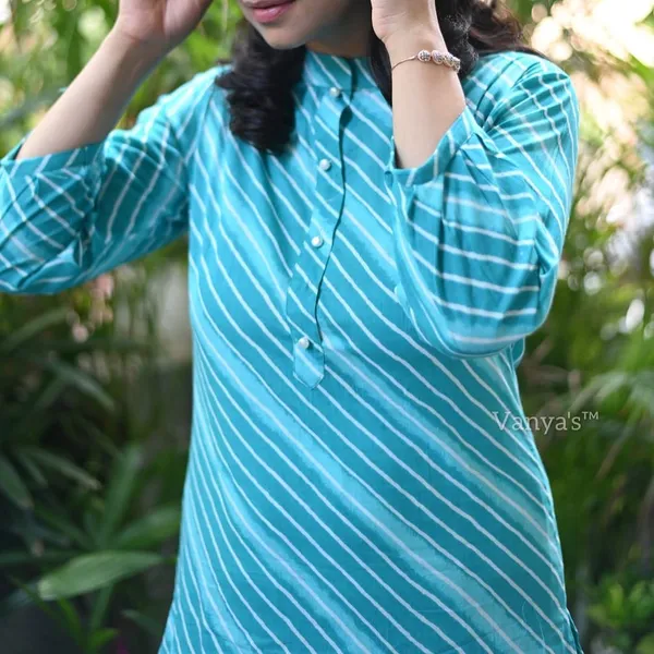 Sky_Blue_Lehriya_Sanganeri_Jaipuri_Printed_Cotton_Kurta_With_Pant