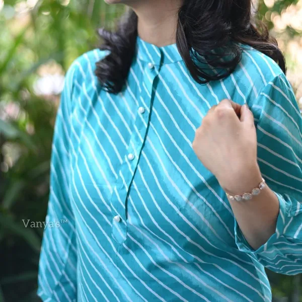 Sky_Blue_Lehriya_Sanganeri_Jaipuri_Printed_Cotton_Kurta_With_Pant