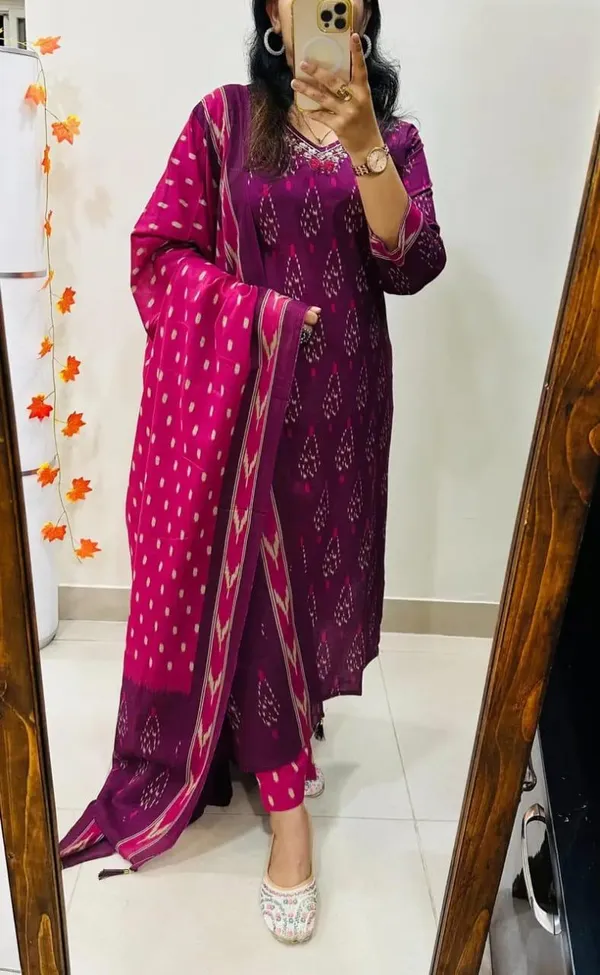 Women_Designer_Rich_Cotton_Floral_Printed_Purple_Pink_Kurta_And_Pant_With_Dupatta