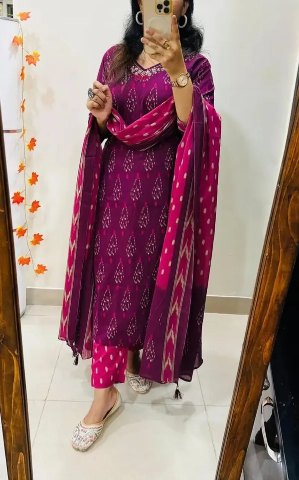 Women_Designer_Rich_Cotton_Floral_Printed_Purple_Pink_Kurta_And_Pant_With_Dupatta