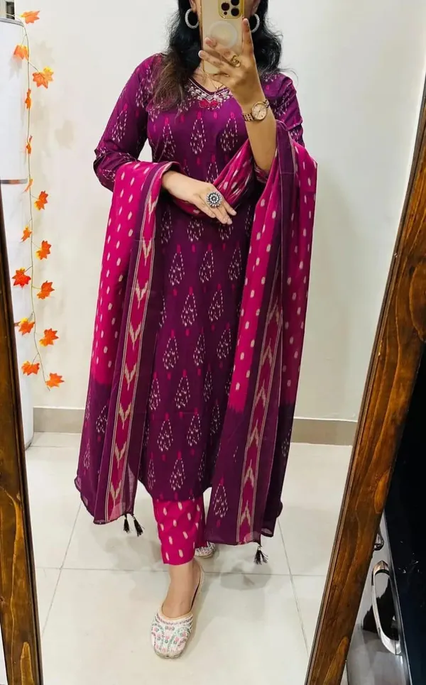 Women_Designer_Rich_Cotton_Floral_Printed_Purple_Pink_Kurta_And_Pant_With_Dupatta