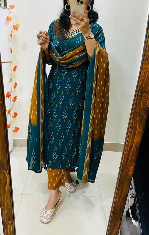Women_Designer_Rich_Cotton_Floral_Printed_Rama_Yellow_Kurta_And_Pant_With_Dupatta