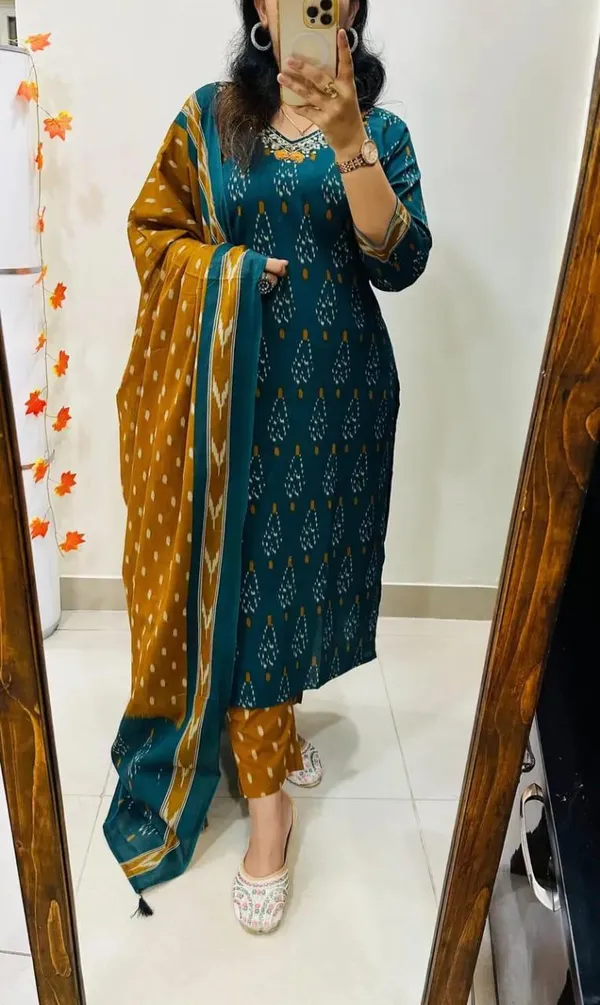 Women_Designer_Rich_Cotton_Floral_Printed_Rama_Yellow_Kurta_And_Pant_With_Dupatta
