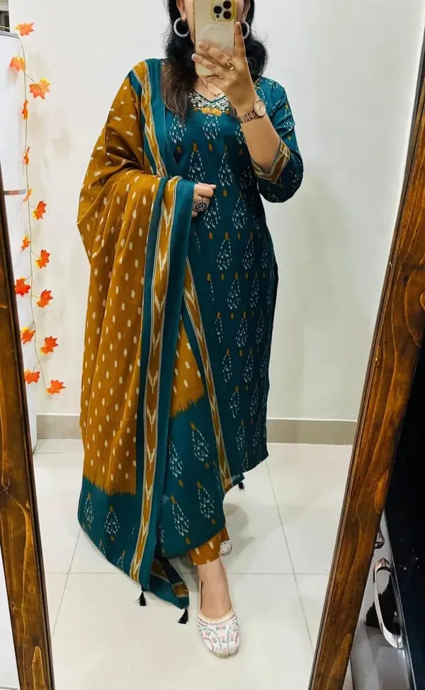 Women_Designer_Rich_Cotton_Floral_Printed_Rama_Yellow_Kurta_And_Pant_With_Dupatta
