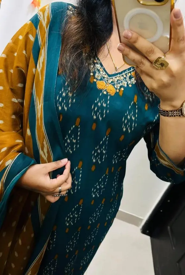 Women_Designer_Rich_Cotton_Floral_Printed_Rama_Yellow_Kurta_And_Pant_With_Dupatta