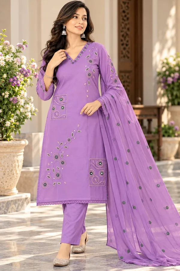Women_Elegant_Lavender_Embroidered_Cotton_Kurta_With_Pant_and_Dupatta