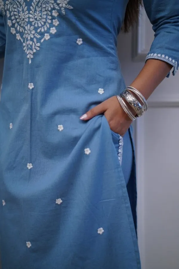 Women_Embroidered_Panel_Worked_Straight_Cotton_Blue_Kurta_With_Pant_and_Dupatta