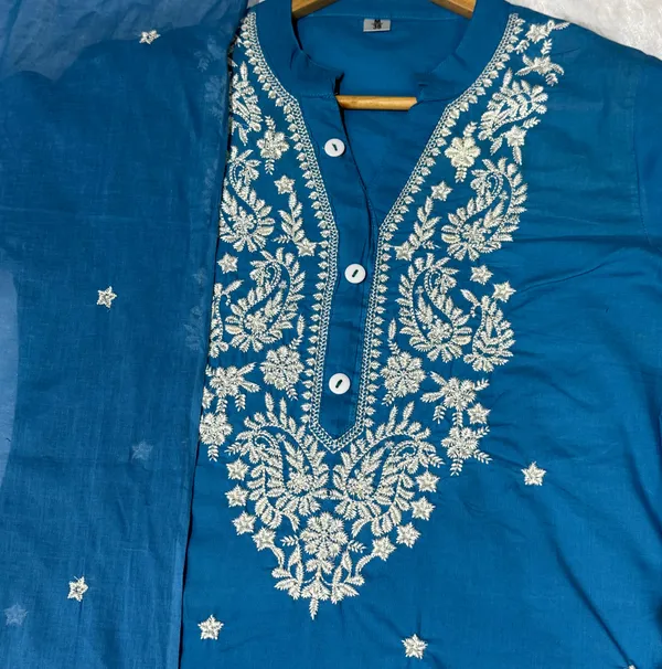 Women_Embroidered_Panel_Worked_Straight_Cotton_Blue_Kurta_With_Pant_and_Dupatta