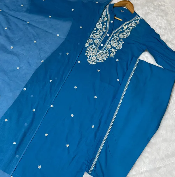 Women_Embroidered_Panel_Worked_Straight_Cotton_Blue_Kurta_With_Pant_and_Dupatta
