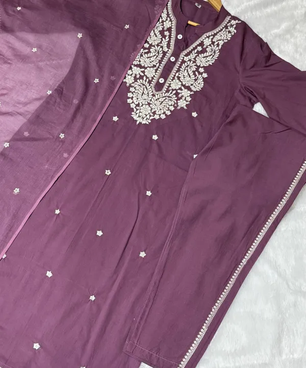 Women_Embroidered_Panel_Worked_Straight_Cotton_Onion_Color_Kurta_With_Pant_And_Dupatta