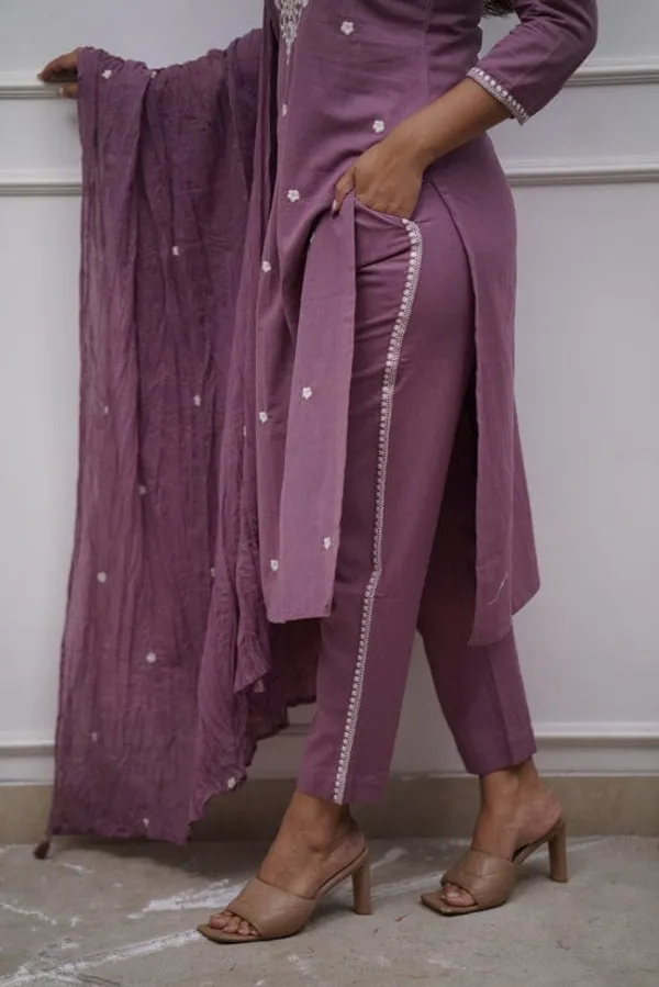 Women_Embroidered_Panel_Worked_Straight_Cotton_Onion_Color_Kurta_With_Pant_And_Dupatta