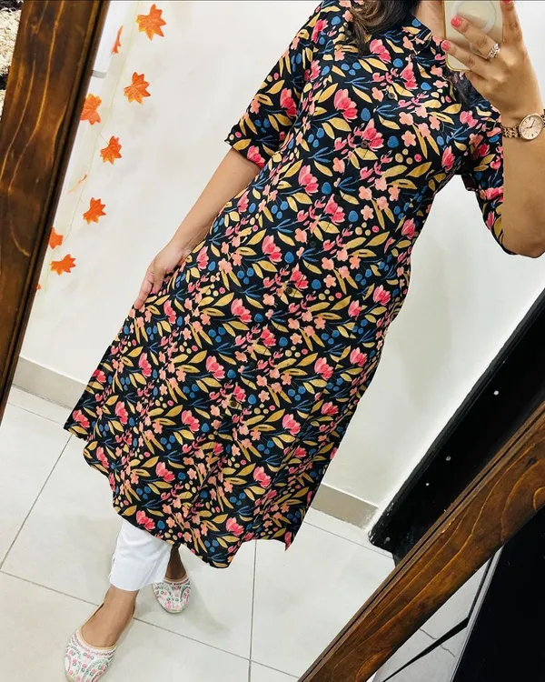 Women_Floral_Printed_Button_Down_Cotton_Multicolor_Kurta_With_White_Pant_/_Cord_Set