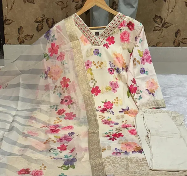 Women_Neck_Embroidery_Banana_Silk_Suit_Set_Shades_Of_Pink_Purple_And_Green_Digitally_Printed_Kurta_Matching_Pant_And_A_Floral_Dupatta