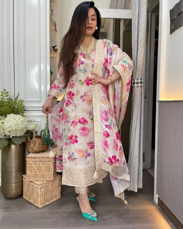 Women_Neck_Embroidery_Banana_Silk_Suit_Set_Shades_Of_Pink_Purple_And_Green_Digitally_Printed_Kurta_Matching_Pant_And_A_Floral_Dupatta